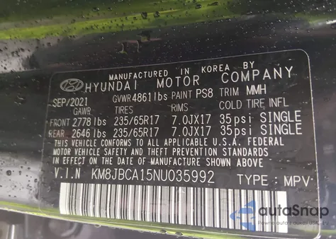 2022 Hyundai Tucson Hybrid Blue z USA, uszkodzony, nr VIN KM8JBCA15NU035992